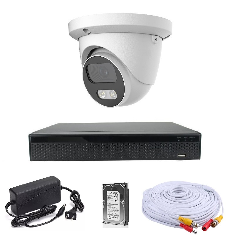 KIT CCTV de 1 cámara 4K-8MP completo con cables mixtos y disco duro
