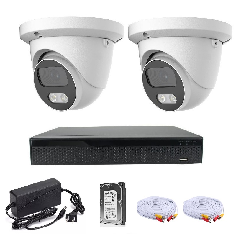 KIT CCTV de 2 cámaras 4K-8MP completo con cables mixtos y disco duro