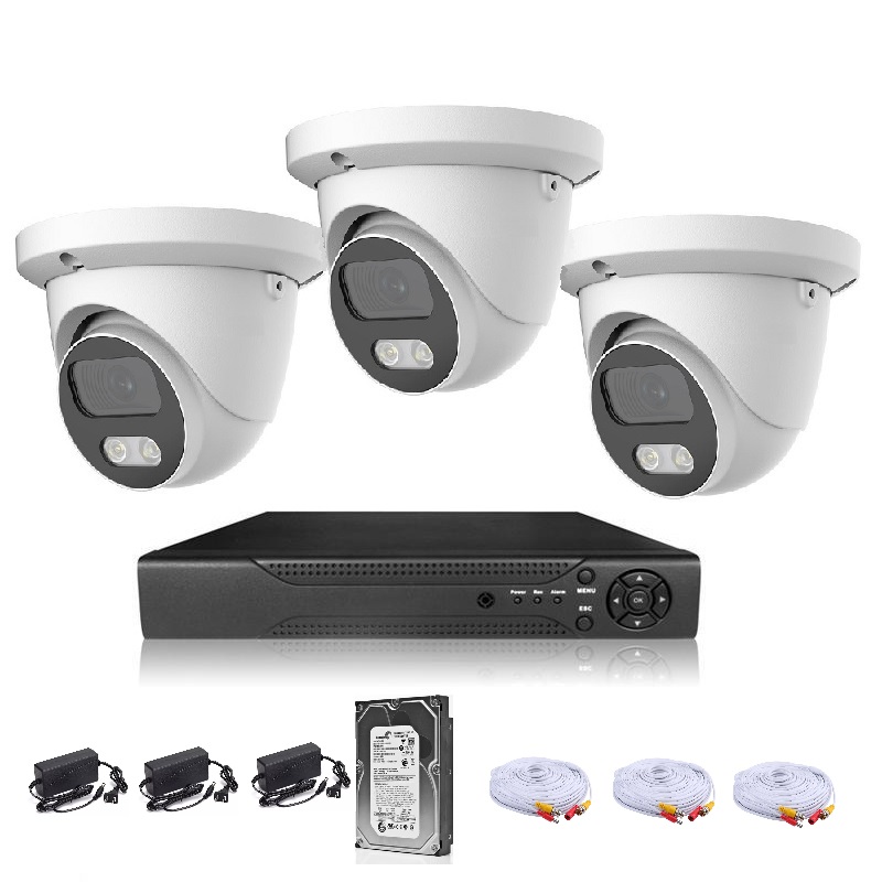 KIT CCTV de 3 cámaras ULTRAHD-5MP completo con cables mixtos y disco duro
