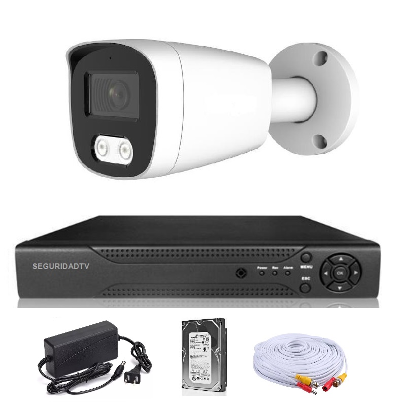 KIT CCTV de 1 cámara ULTRAHD-5MP completo con cables mixtos y disco duro