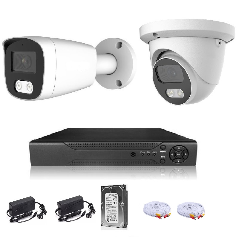 KIT CCTV de 2 cámaras ULTRAHD-5MP completo con cables mixtos y disco duro