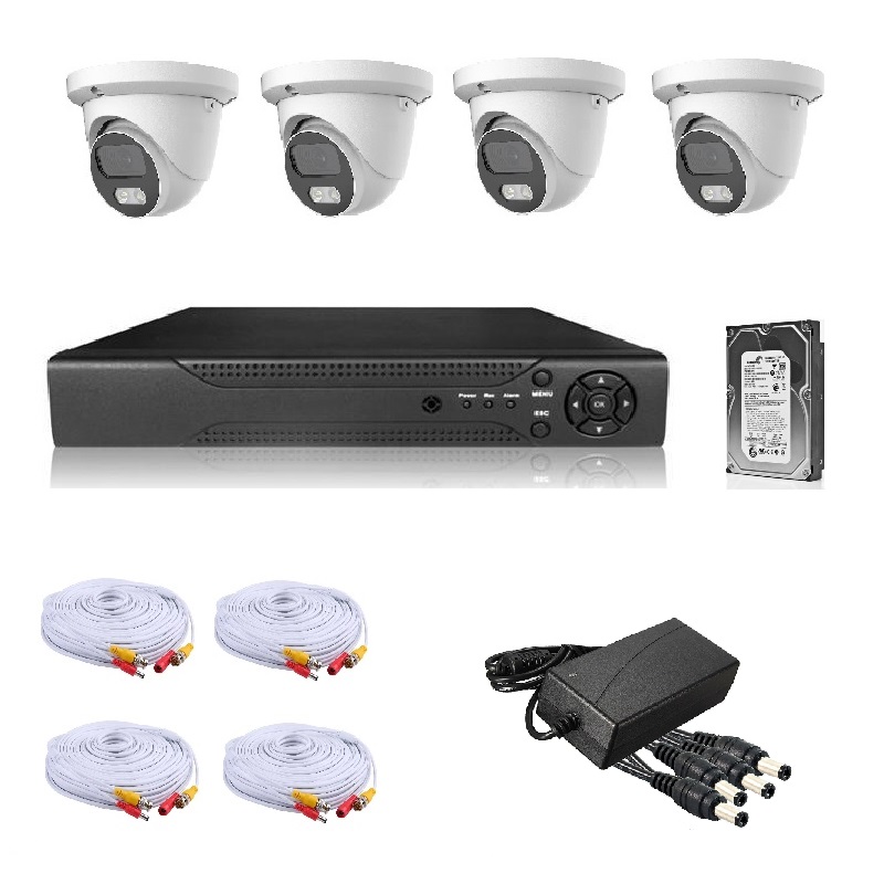 KIT CCTV de 4 cámaras ULTRAHD-5MP completo con cables mixtos y disco duro